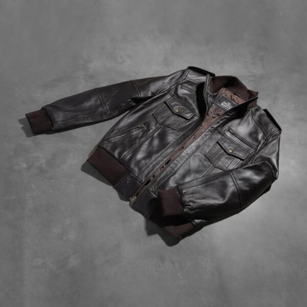 Agent Shadow Brown Leather Bomber Jacket - Image 8