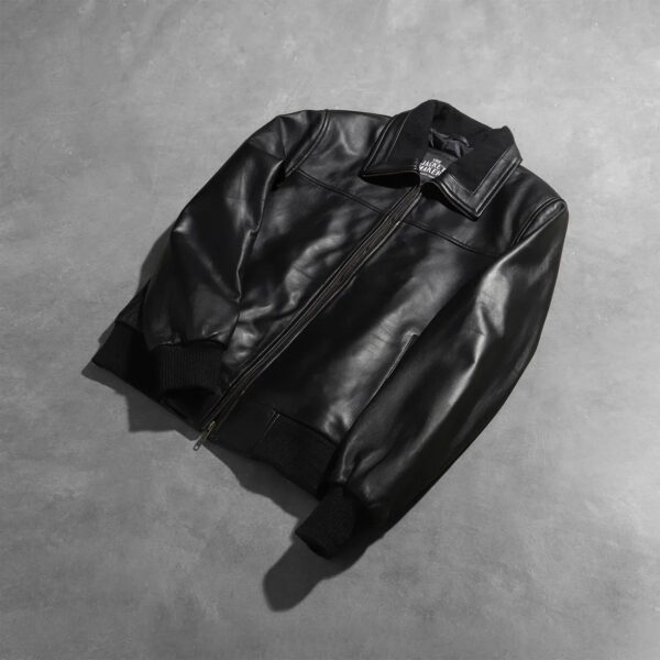 Air Rolf Black Leather Bomber Jacket - Image 7