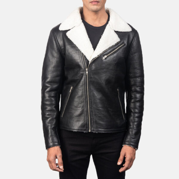 Alberto White Shearling Black Leather Jacket - Image 3