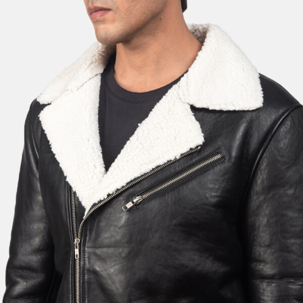 Alberto White Shearling Black Leather Jacket - Image 6
