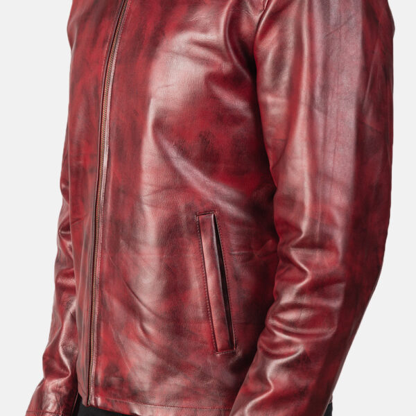 Alex Distressed Burgundy Leather Jacket - Image 6