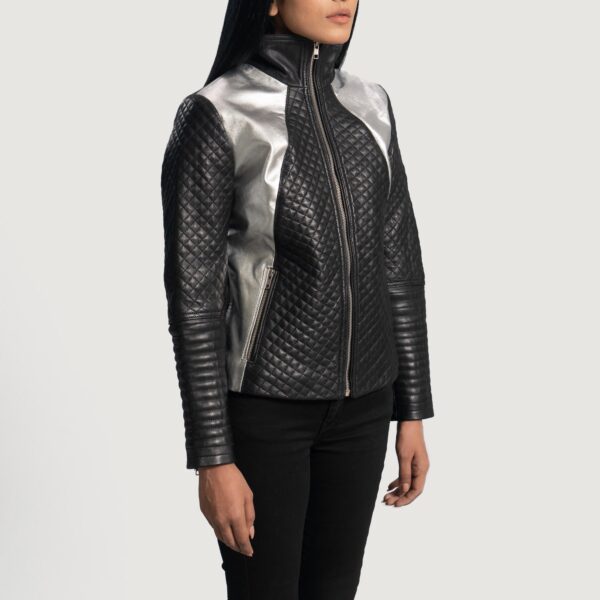 Alia Metallic Black Leather Biker Jacket - Image 2