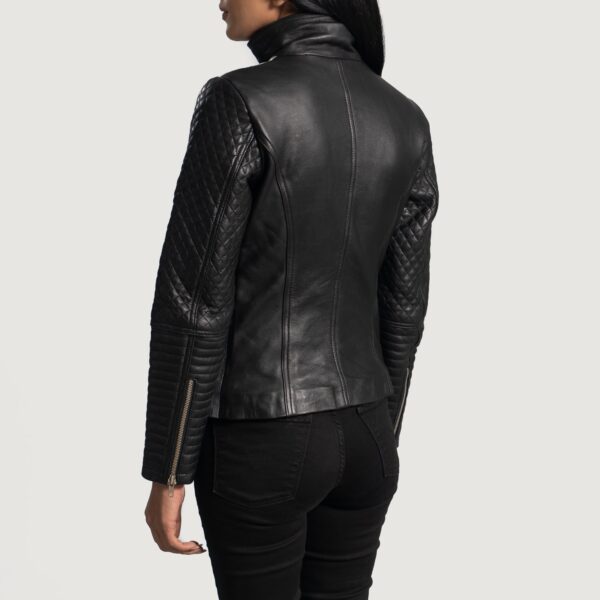 Alia Metallic Black Leather Biker Jacket - Image 5