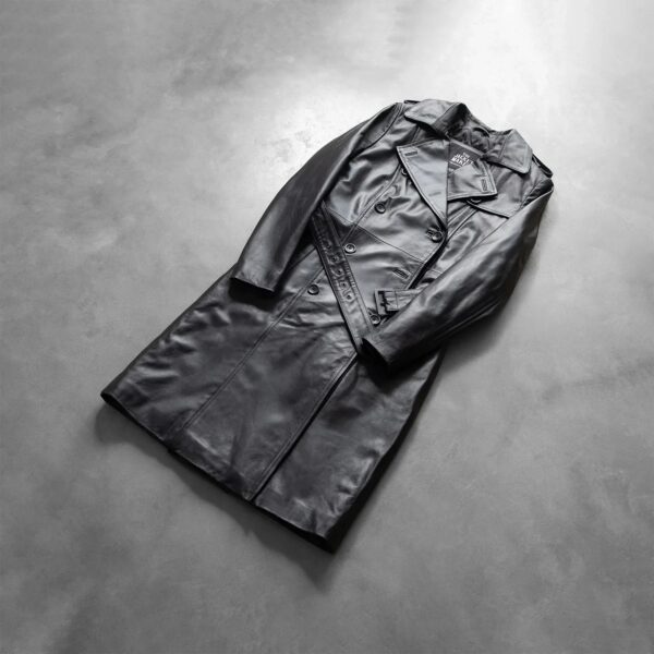 Alice Black Double Breasted Leather Coat - Image 7