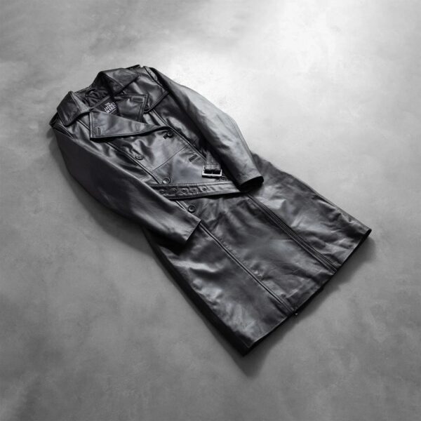 Alice Black Double Breasted Leather Coat - Image 8