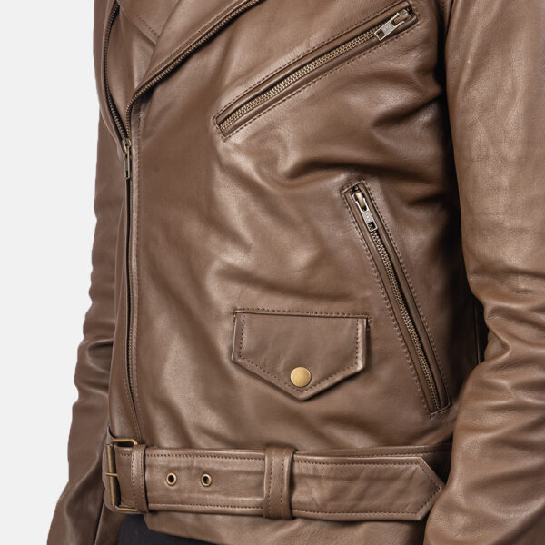 Allaric Alley Mocha Leather Biker Jacket - Image 6