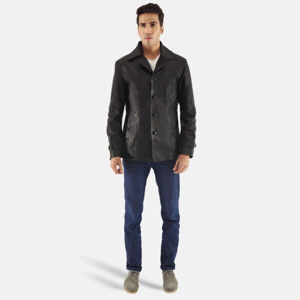 Leo Black Leather Coat - Image 3