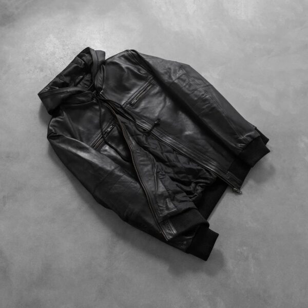 Bouncer Biz Black Leather Bomber Jacket - Image 8