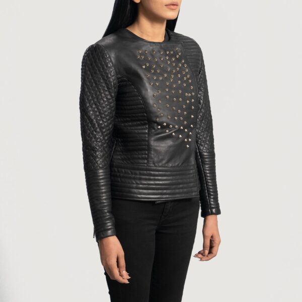 Celeste Studded Black Leather Jacket - Image 2