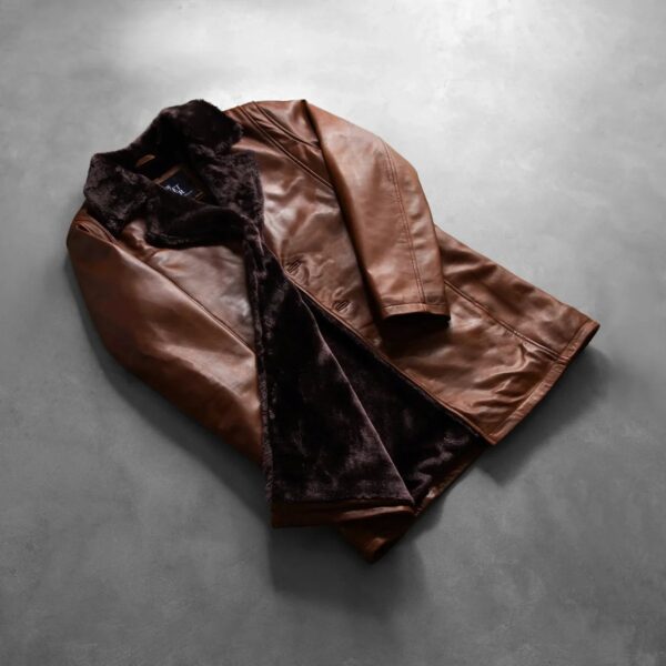 Cinnamon Distressed Leather Fur Coat - Image 8