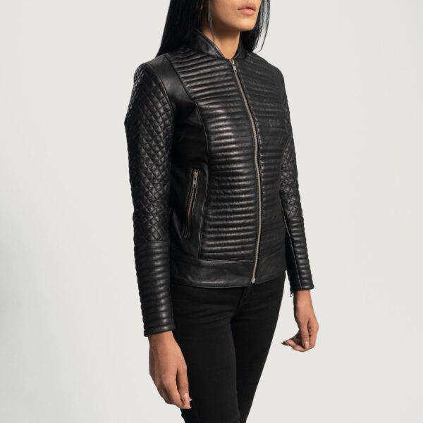 Cityscape Black Leather Biker Jacket - Image 2
