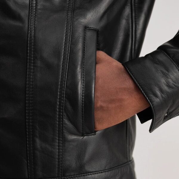 Dallis Black Leather Shearling Trucker Jacket - Image 6