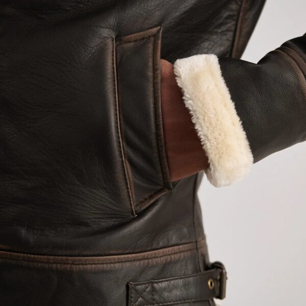 Francis B-3 Brown & Cream Leather Bomber Jacket - Image 6