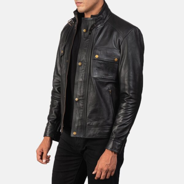 Darren Black Leather Biker Jacket - Image 2