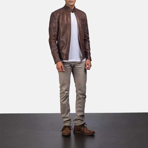 Dean Brown Leather Biker Jacket - Image 3