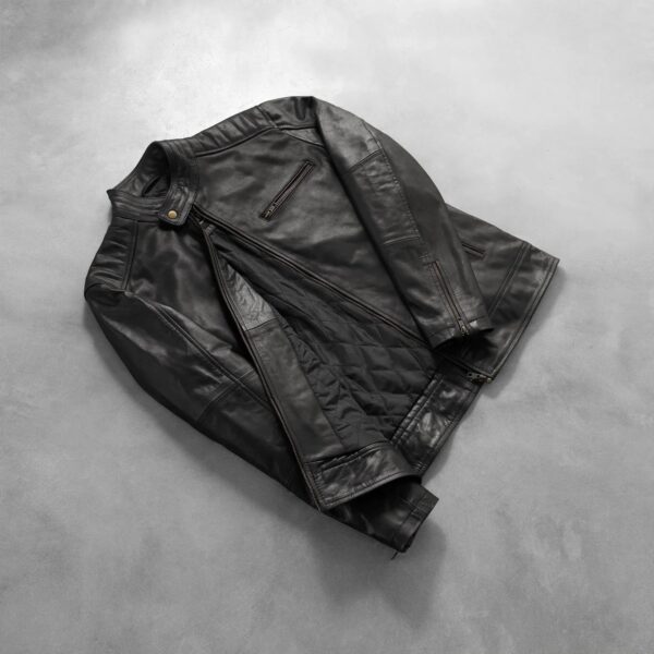 Dean Black Leather Biker Jacket - Image 8