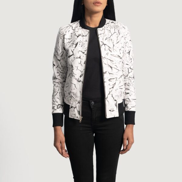 Donna Blake White Leather Bomber Jacket - Image 3