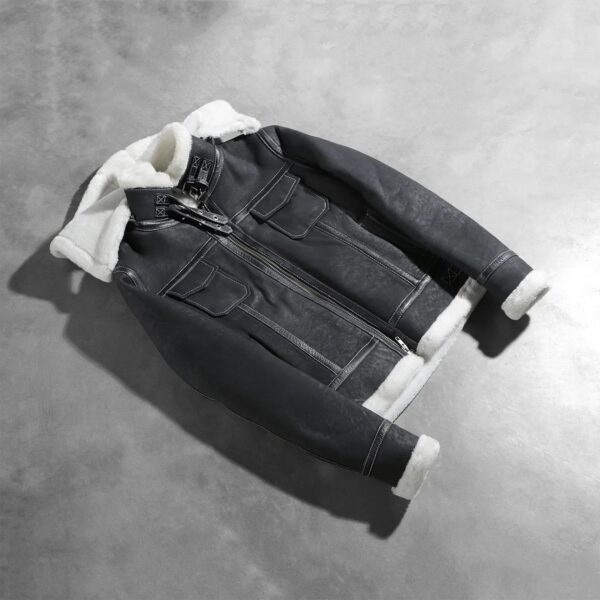Fiona Black Hooded Shearling Leather Jacket - Image 7