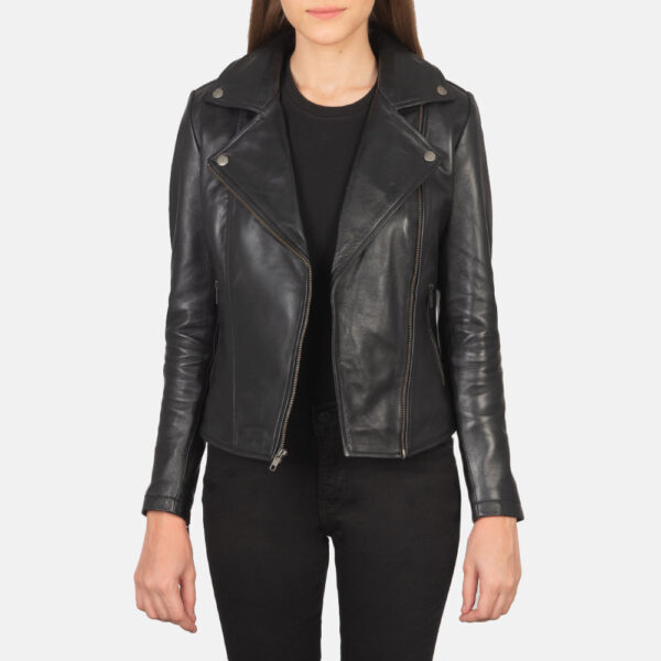 Flashback Black Leather Biker Jacket - Image 2