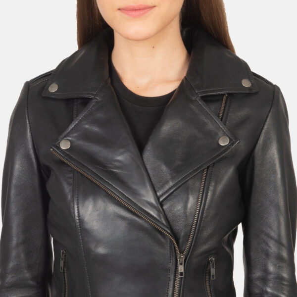 Flashback Black Leather Biker Jacket - Image 4