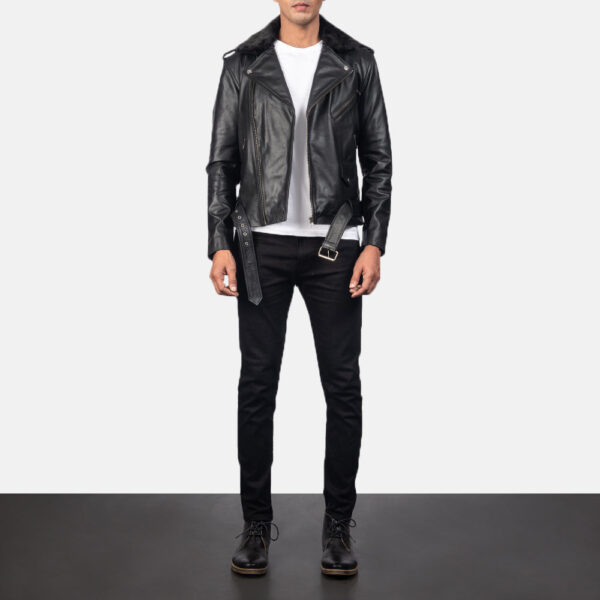 Furton Black Leather Biker Jacket - Image 3
