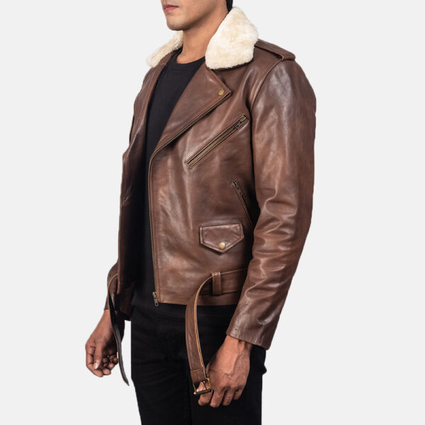 Furton Brown Leather Biker Jacket - Image 2