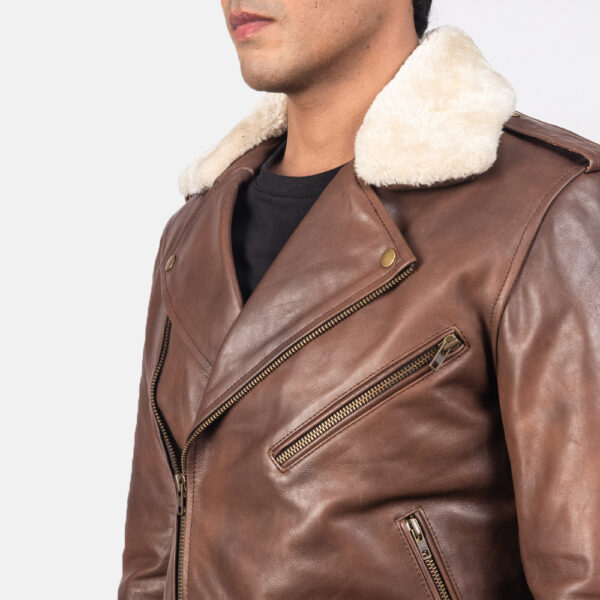 Furton Brown Leather Biker Jacket - Image 6