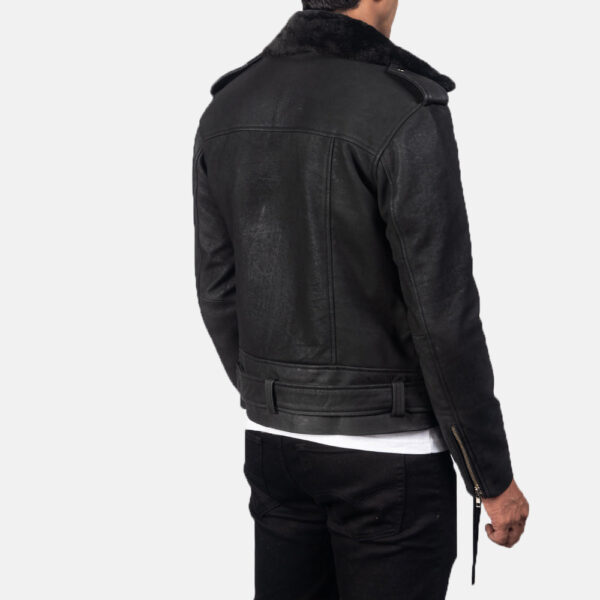 Furton Disressed Black Leather Biker Jacket - Image 6