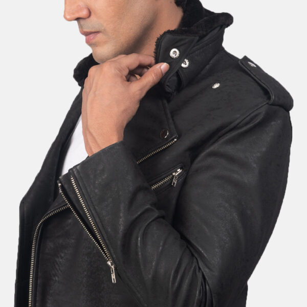 Furton Disressed Black Leather Biker Jacket - Image 5
