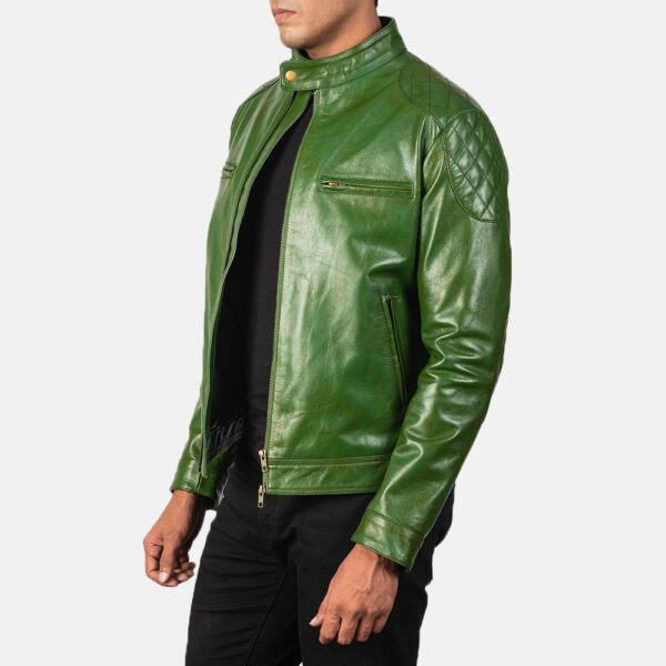 Gatsby Green Leather Biker Jacket - Image 2