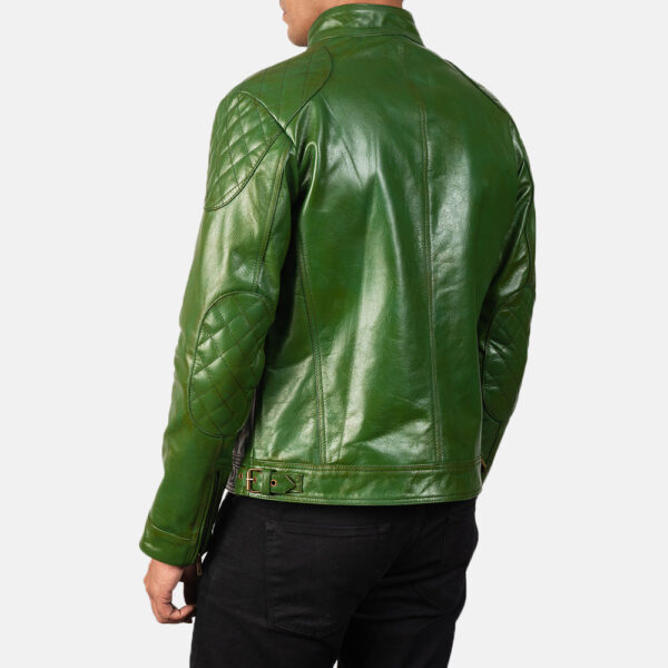 Gatsby Green Leather Biker Jacket - Image 5