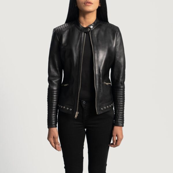 Haley Ray Black Leather Biker Jacket - Image 2