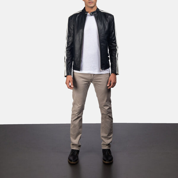 Hank Black Leather Biker Jacket - Image 3