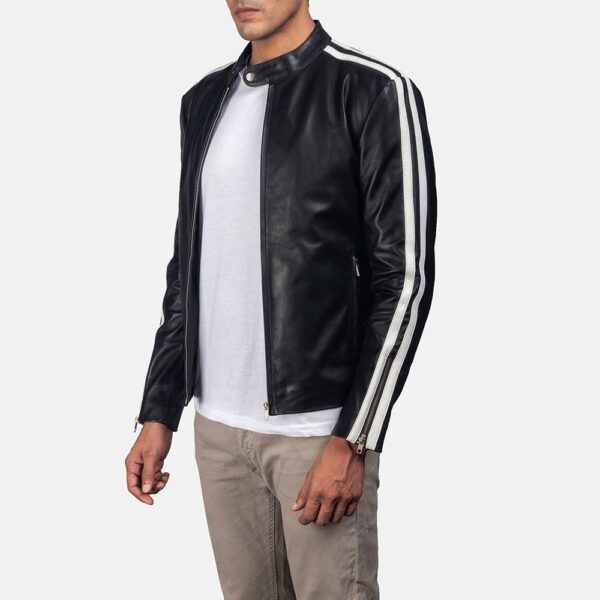 Hank Black Leather Biker Jacket - Image 2