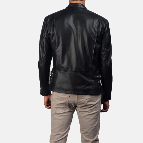 Hank Black Leather Biker Jacket - Image 5