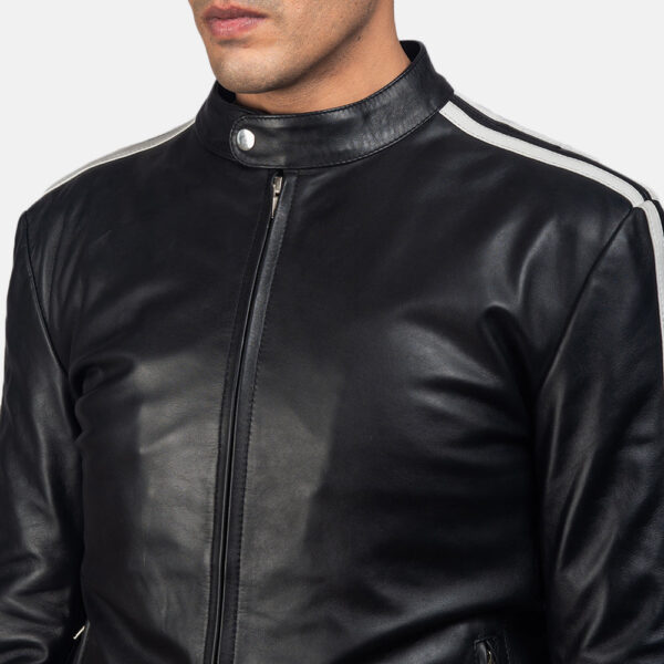 Hank Black Leather Biker Jacket - Image 6