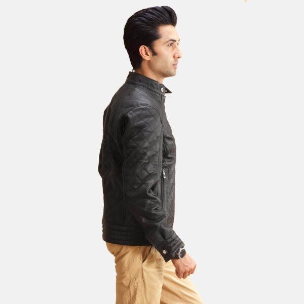 Henry Quilted Black Leather Jacket - Image 2