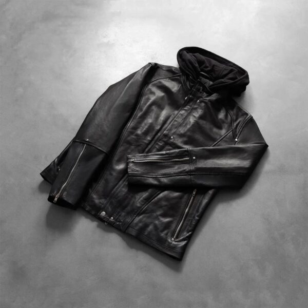 Highschool Black Hooded Leather Jacket - Image 8