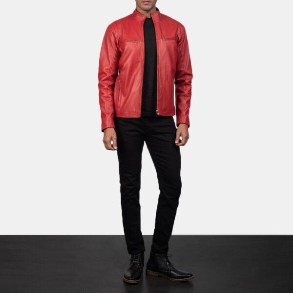 Ionic Red Leather Biker Jacket - Image 4