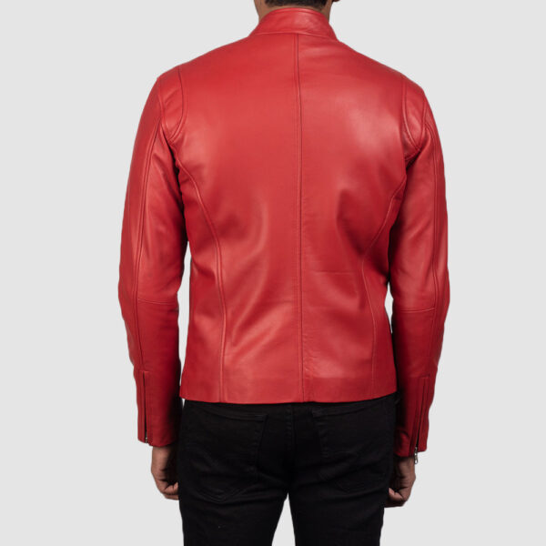 Ionic Red Leather Biker Jacket - Image 6