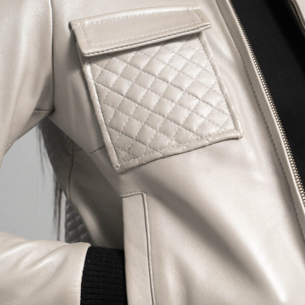 Lana Silver Leather Bomber Jacket - Image 6