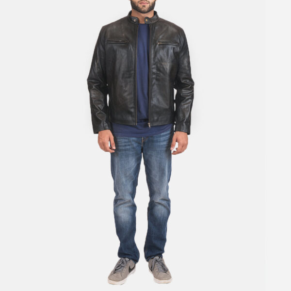 Rustic Black Leather Biker Jacket - Image 6