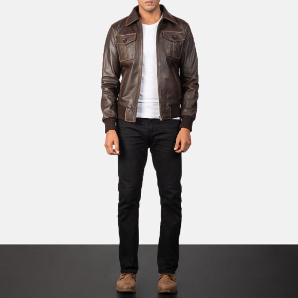 Aaron Brown Leather Bomber Jacket - Image 4