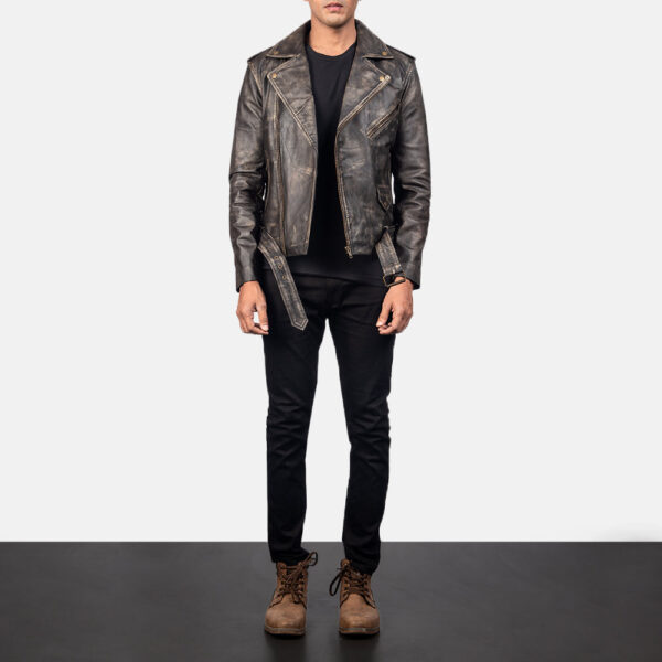 Allaric Alley Distressed Brown Leather Biker Jacket - Image 4