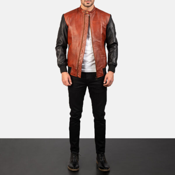 Avan Black & Maroon Leather Bomber Jacket - Image 3