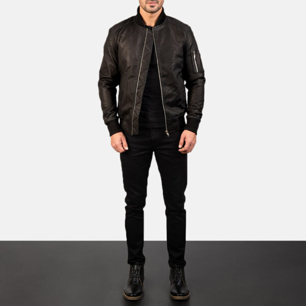 Bomia Ma-1 Distressed Black Leather Bomber Jacket - Image 2