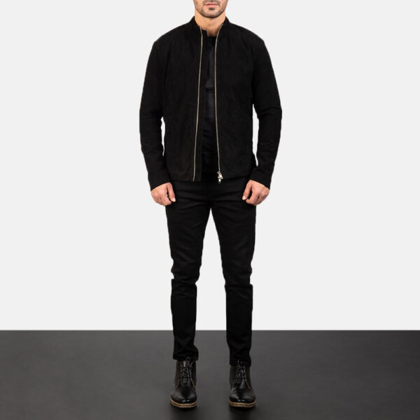 Charcoal Black Suede Biker Jacket - Image 3