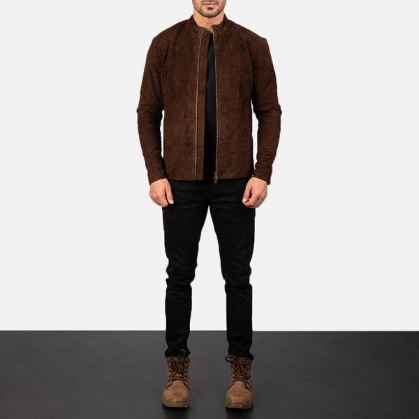 Charcoal Mocha Suede Biker Jacket - Image 3