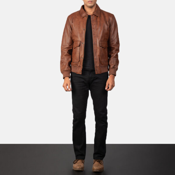 Coffmen Brown A2 Leather Bomber Jacket - Image 3