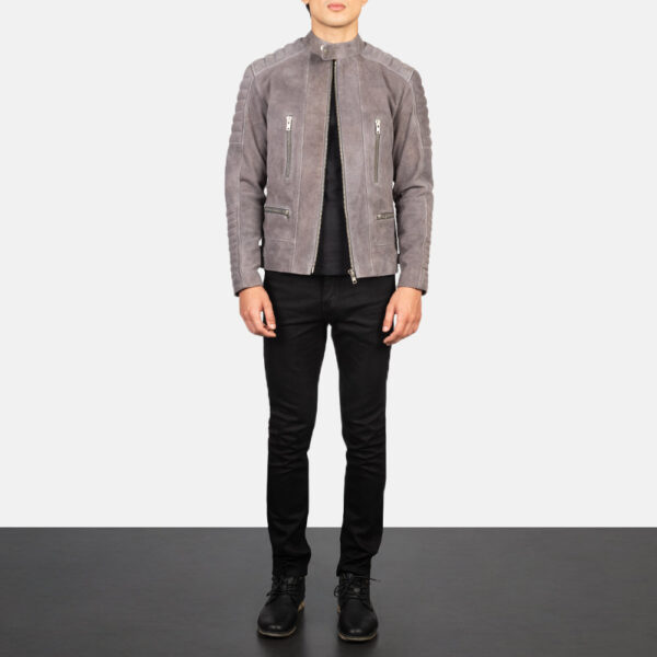 Damian Grey Suede Biker Jacket - Image 3